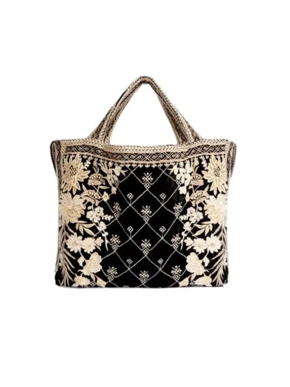 Johnny Was Othilia Black / Cream Velvet Tote Bag Handbag